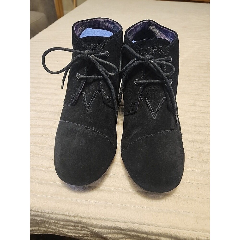 Bobs By Skechers Boots Womens 9.5 Ankle Bootie Wedge Lace Up 34285 Black Leather